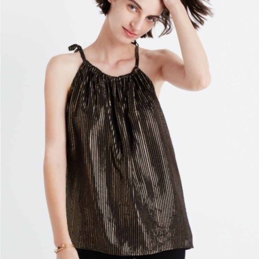Madewell Black gold striped Camisole sleeveless tank s/m size 4 New Year’s Eve